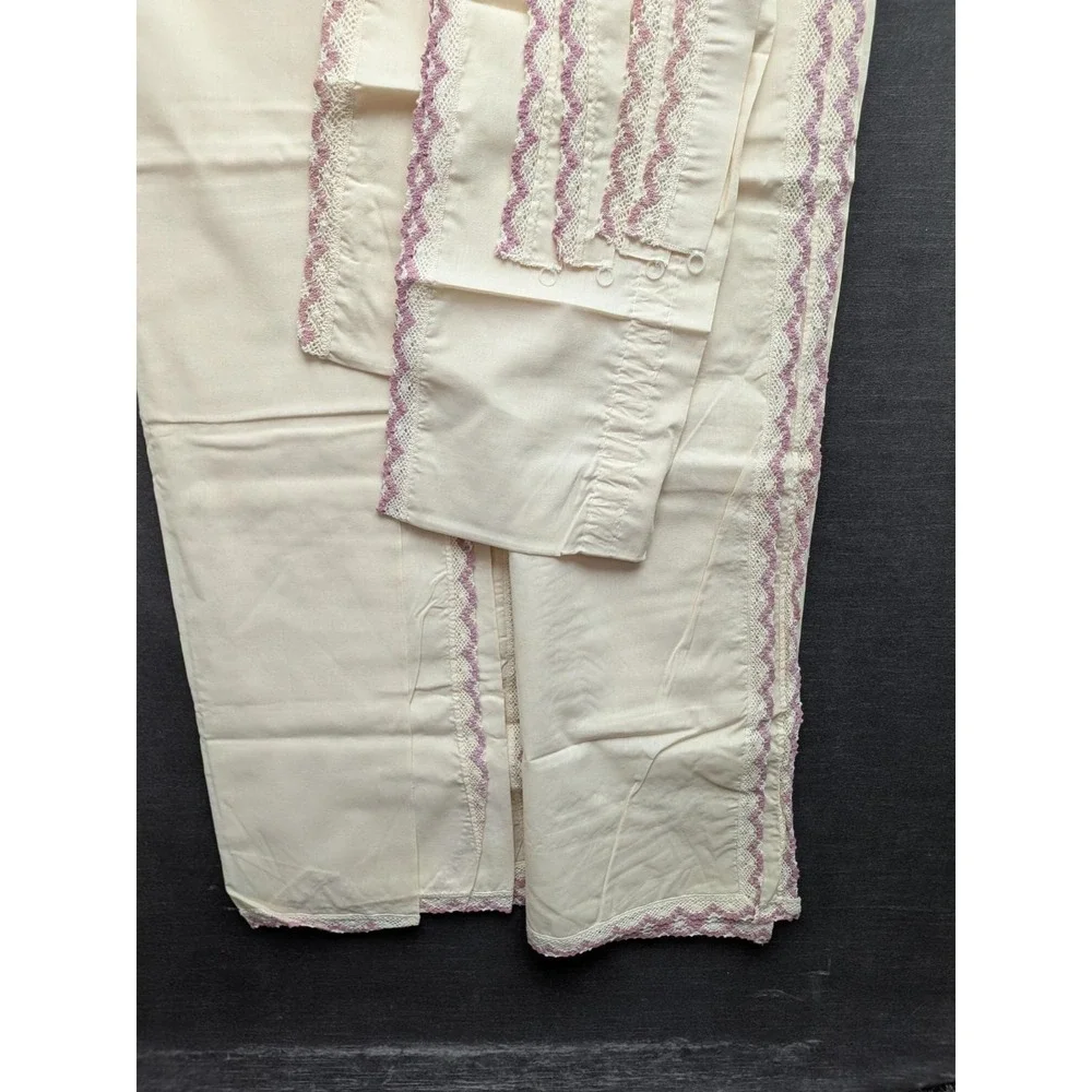 Vintage Grandma Curtains Cottage Core Boho Cream/Purple Crochet 2 Pairs 63